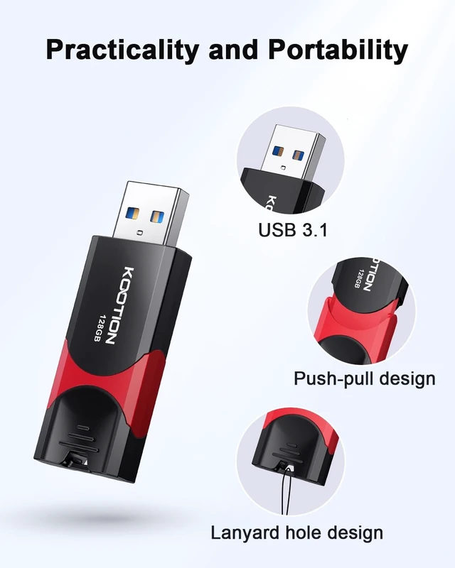 Alt view image 3 of 5 - KOOTION 128GB USB Thumb Drive 3.1 Flash Drive Ultra High Speed up to 150MB/s, Retractable Memory Stick, 128G External Solid State Flash Drive