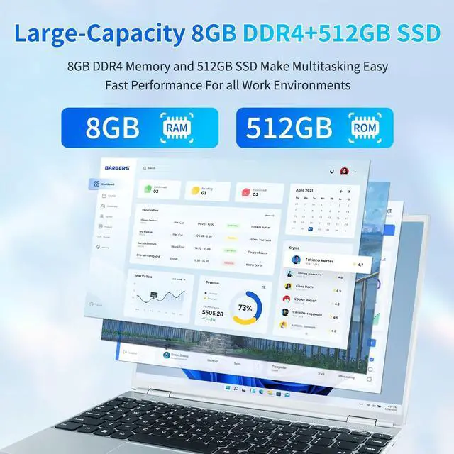 Alt view image 3 of 5 - MCGJGOE 14 Inch Ultrabook Laptop,8GB RAM SSD,1920x1200 Pixels,Celeron J4105 Laptops (up to 2.5ghz),Dual Wi-Fi,2xUSB 3.0,Type-C,Full Size Keyboard(Silver, 8G+512GB SSD)