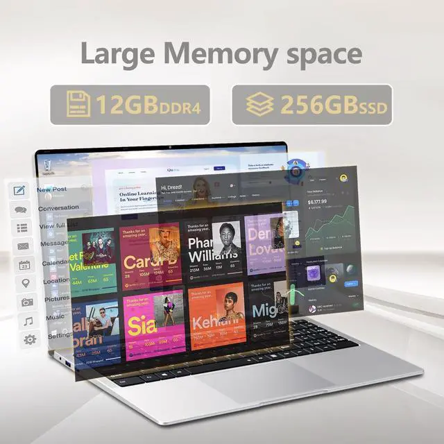 Alt view image 4 of 5 - 15.6 inch Laptop, Laptops with Celeron N4000, 2025 Gaming Laptop for 12GB LPDDR4 256GB SSD, IPS FHD 1920x1080, WiFi+BT4.2+Mini HDMI+TF Card Slot, Traditional Laptops Computers Convertible 180 Netbook