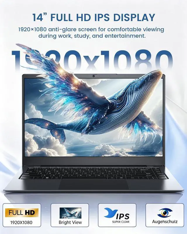 Alt view image 5 of 5 - KINOBUC Laptop 14 Inch, Lightweight Laptops for School & Work, Pentium Gold 6500Y (Up to 3.4GHz), 8GB RAM 128GB SSD, 1080P FHD IPS Screen, USB C, USB 3.2, WiFi, HDMI