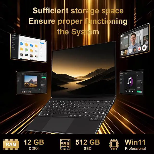 Alt view image 4 of 5 - NOTODD 2026 16 Inch Gaming Laptop N5095 (Up to 2.9 GHz) 12GB+512GB SSD Support 1TB Expand Win 11 Laptops 1920 * 1200 FHD Screen 5G WiFi BT 4.2 Webcam Cooling Fan Numeric Keypad -Black