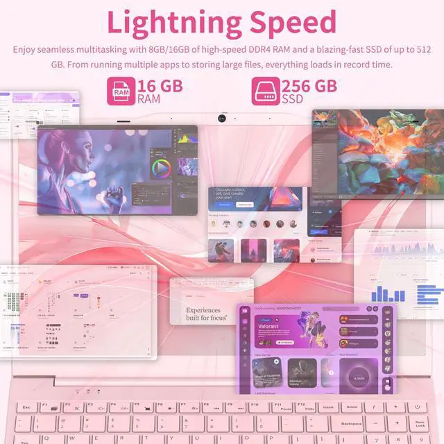 Alt view image 5 of 5 - OMSERVB 14" IPS-FHD-Laptop, N5059 up to 2.9 GHz, 16GB DDR4 RAM, Up to 1TB NVMe SSD, FHD IPS Display, Webcam Privacy Shutter, Wi-Fi- Pastel Pink, Win 11, Multi-Ports Lightweight(16GB RAM+256GB SSD)