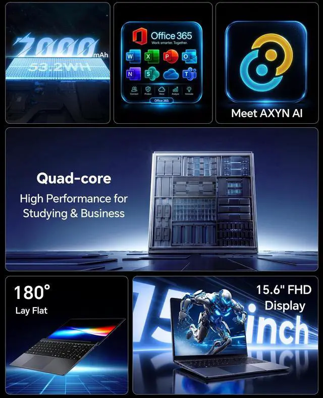 Alt view image 2 of 5 - AKCHART 15.6 Inch Laptop with Office 365, 12GB RAM 256GB SSD, Quad-Core Processor, Win 11 Home Laptops Computer, IPS FHD, 180Viewing, Type-C, WiFi 5, BT4.2, Portable Thin Business Student Laptops