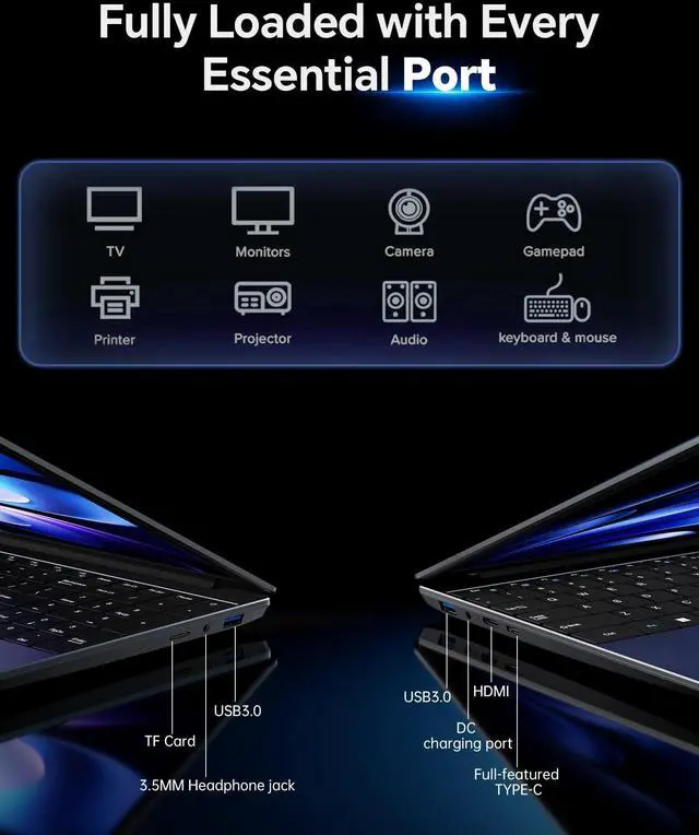 Alt view image 5 of 5 - AKCHART 15.6 Inch Laptop with Office 365, 12GB RAM 256GB SSD, Quad-Core Processor, Win 11 Home Laptops Computer, IPS FHD, 180Viewing, Type-C, WiFi 5, BT4.2, Portable Thin Business Student Laptops
