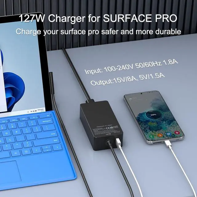 Alt view image 2 of 5 - Surface Pro Charger 127W, Surface Book 3 Charger Replacement for Microsoft Surface Book 3 2 1, Surface Pro X 9 8 7 6 5 4 3, Surface Laptop 5 4 3 2 1, Surface Go 3 2 1 with 11FT Power Supply Co