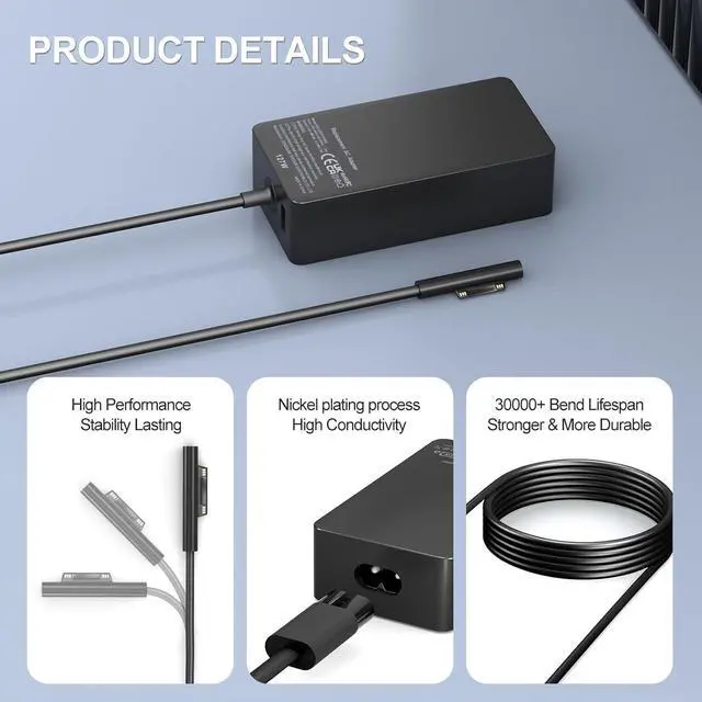 Alt view image 5 of 5 - Surface Pro Charger 127W, Surface Book 3 Charger Replacement for Microsoft Surface Book 3 2 1, Surface Pro X 9 8 7 6 5 4 3, Surface Laptop 5 4 3 2 1, Surface Go 3 2 1 with 11FT Power Supply Co