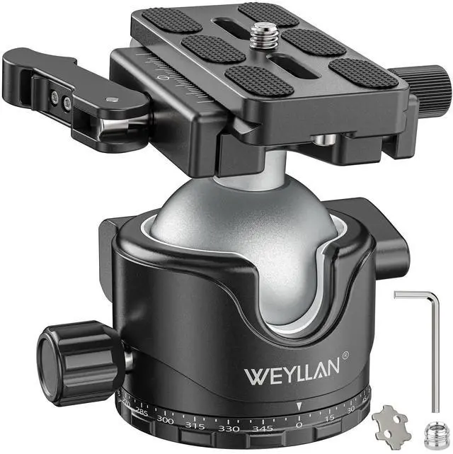 Main image of WEYLLAN EH46L Lever Ball Head with Stainless Steel Lock Pin, 46mm Low Profile Heavy Duty Tripod Ball Head Mount with Arca Swiss Quick Release Plate for Tripod Monopod DSLR Camera Camcorder Telescope