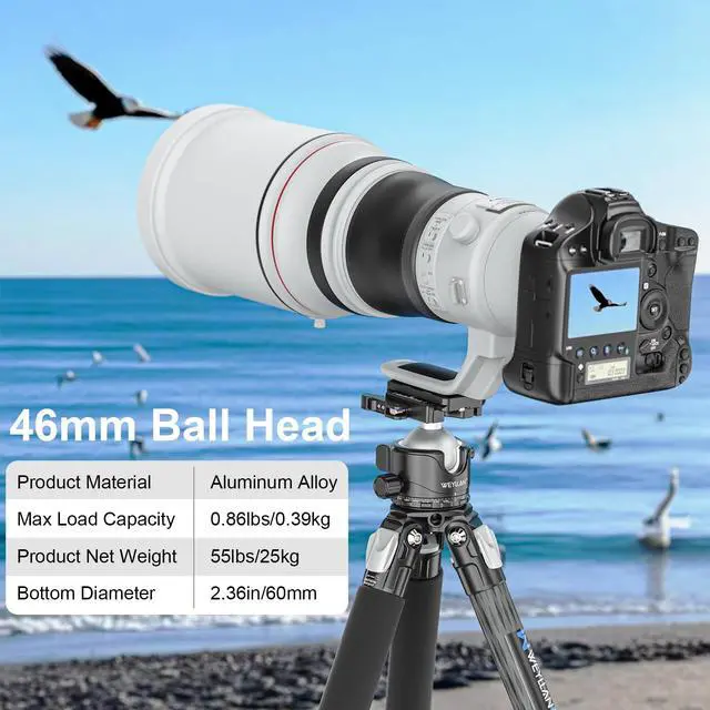 Alt view image 2 of 5 - WEYLLAN EH46L Lever Ball Head with Stainless Steel Lock Pin, 46mm Low Profile Heavy Duty Tripod Ball Head Mount with Arca Swiss Quick Release Plate for Tripod Monopod DSLR Camera Camcorder Telescope
