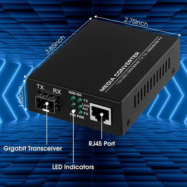 Alt view image 5 of 5 - 2-Pack Fiber to Ethernet Media Converter with Gigabit Multi-Mode SFP LC Module, 1.25G SFP to 10/100/1000M RJ45, MMF, 850nm, up to 550m (1804 ft)