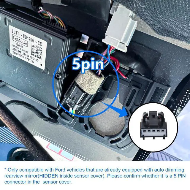 Alt view image 2 of 5 - mangoal Dashcam Power Adapter Custom for Ford 5 Pin (Model B) for Mustang Mache Explorer Edge Expedition & More, Connect Auto-Dimming Connector(Hidden)