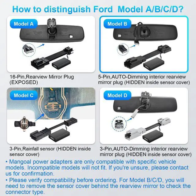 Alt view image 4 of 5 - mangoal Dashcam Power Adapter Custom for Ford 5 Pin (Model B) for Mustang Mache Explorer Edge Expedition & More, Connect Auto-Dimming Connector(Hidden)
