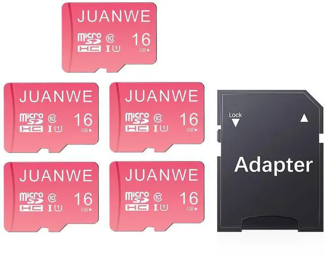 Main image of JUANWE 16GB Micro SD Card 5 Pack microSDHC Memory Card with SD Adapter, C10, U1,TF Card 16GB for Dash Cam, Security Camera, Pink