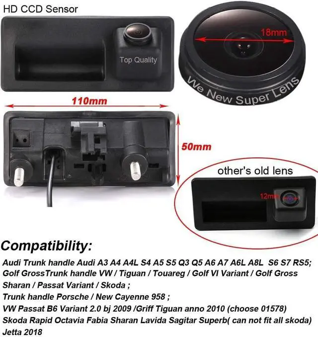 Alt view image 2 of 5 - HD 720P Vehicle Backup Camera Car Rear View Trunk Handle Camera Replacement for Audi A3 A4 A4L S4 A5 S5 Q3 Q5 A6 A7 A6L A8L S6S7 RS5 Golf Gross/Golf VI Variant Sharan/Passat Variant/Skoda