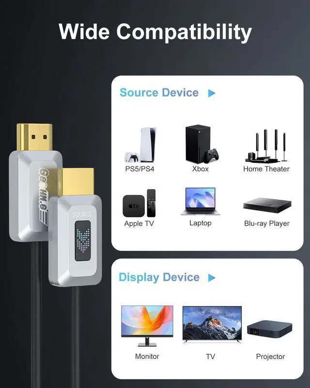 Alt view image 3 of 5 - Fiber Optic 8K HDMI Cable 83FT, Long HDMI 2.1 Cable, 48Gbps Ultra High Speed Thin Fiber HDMI Cord, 8K@60Hz 4K@120Hz, eARC, HDCP 2.2&2.3, Dynamic HDR, 3D, for Home Theater HDTV Monitor Game PS5