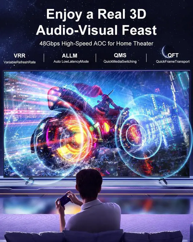 Alt view image 5 of 5 - Fiber Optic 8K HDMI Cable 83FT, Long HDMI 2.1 Cable, 48Gbps Ultra High Speed Thin Fiber HDMI Cord, 8K@60Hz 4K@120Hz, eARC, HDCP 2.2&2.3, Dynamic HDR, 3D, for Home Theater HDTV Monitor Game PS5
