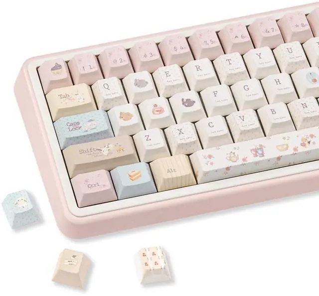 Main image of COOMICKEY Pink Cute Rabbit Keycaps, PBT Custom Keyboard Caps, Cherry Profile Keycaps Set, Dye-Sublimation, 145 Keys for Mechanical Keyboard, Cute Key Caps Compatible with ANSI/ISO, 60% 75% 100%
