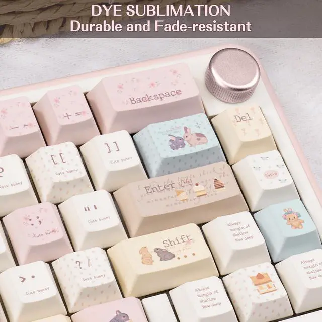 Alt view image 4 of 5 - COOMICKEY Pink Cute Rabbit Keycaps, PBT Custom Keyboard Caps, Cherry Profile Keycaps Set, Dye-Sublimation, 145 Keys for Mechanical Keyboard, Cute Key Caps Compatible with ANSI/ISO, 60% 75% 100%