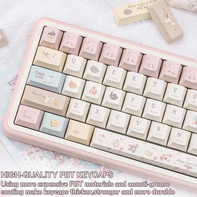 Alt view image 3 of 5 - COOMICKEY Pink Cute Rabbit Keycaps, PBT Custom Keyboard Caps, Cherry Profile Keycaps Set, Dye-Sublimation, 145 Keys for Mechanical Keyboard, Cute Key Caps Compatible with ANSI/ISO, 60% 75% 100%
