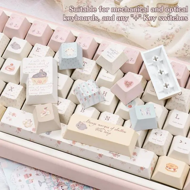 Alt view image 5 of 5 - COOMICKEY Pink Cute Rabbit Keycaps, PBT Custom Keyboard Caps, Cherry Profile Keycaps Set, Dye-Sublimation, 145 Keys for Mechanical Keyboard, Cute Key Caps Compatible with ANSI/ISO, 60% 75% 100%