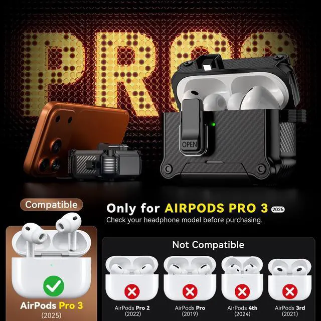 Alt view image 2 of 5 - Inesore for AirPods Pro 3 Case with Secure Lock (Black)