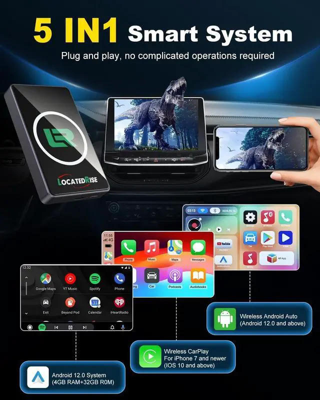 Alt view image 2 of 5 - Locatedrise 2026 Wireless CarPlay Adapter & Android Auto Wireless AdapterMagic Box Upgrade Edition (Built-in Cooling Fan), Stream Netflix, YouTube, for Cars with OEM Wired CarPlay/Androi