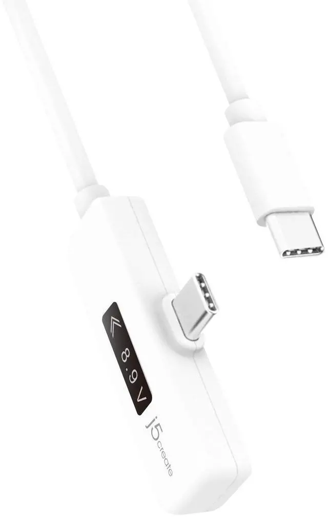 Alt view image 3 of 5 - j5create USB-C to USB-C 2.0 Right Angle Cable with Dynamic Power Meter (4ft) Support Power Delivery 2.0 with E-Marked IC Chip and OLED Display