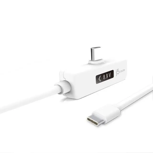 Alt view image 2 of 5 - j5create USB-C to USB-C 2.0 Right Angle Cable with Dynamic Power Meter (4ft) Support Power Delivery 2.0 with E-Marked IC Chip and OLED Display