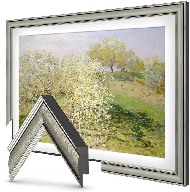 Main image of Industrial Nickel 55" Slim Deco TV Frame - Compatible ONLY with Samsung The Frame TVs (Fits 2021-2026, LS03A, LS03B, LS03C, LS03D, LS03FA)