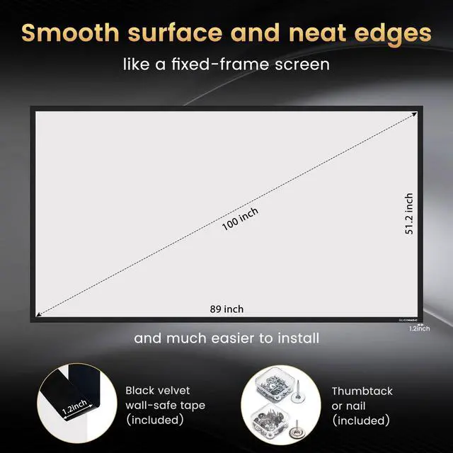 Alt view image 5 of 5 - High gain 100 Inch Projector Screen - Wall Mounted - 2.6X Brightness and High Contrast 30% ALR -16:9 White Screen - by SilverMagic