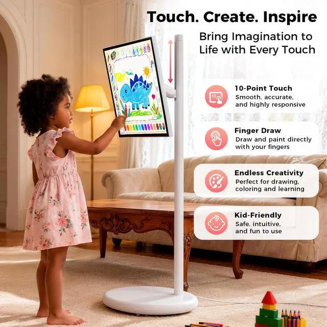 Alt view image 5 of 5 - 27" Portable Smart Touchscreen Tablet TV on Wheels, Android 15 OS Mobile Smart Display with Google EDLA Certification, 6GB+128GB, Built-in Battery, 4K Camera, Wireless Casting, Rotating Rolling