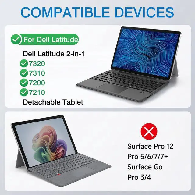 Alt view image 2 of 5 - K19M Wireless Keyboard,OEM Replacement Palmrest Keyboard,for Dell Latitude 2-in-1 7320 7310 7200 7210 Detachable Tablet,Bluetooth 5.3 Connection,Magnetic Hinge, 7-Color LED Backlit Keys,Mult