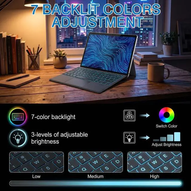 Alt view image 3 of 5 - K19M Wireless Keyboard,OEM Replacement Palmrest Keyboard,for Dell Latitude 2-in-1 7320 7310 7200 7210 Detachable Tablet,Bluetooth 5.3 Connection,Magnetic Hinge, 7-Color LED Backlit Keys,Mult