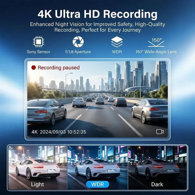 Alt view image 2 of 5 - 4K Dash Cam for Ford F150/F250 2021-2025 Raptor Lariat Limited King Ranch, OEM Style Front Camera 64GB SD Night Vision Loop Recording G-Sensor App Playback