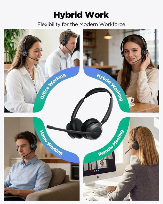 Alt view image 3 of 5 - acer Wireless Headset with Mic for Work,Bluetooth Headset for Clear Call Meeting, Work Headset with Charge Stand for Remote & Office, Bluetooth 5.3 & 2.4G Headset for PC, Phone, Teams, Zoom