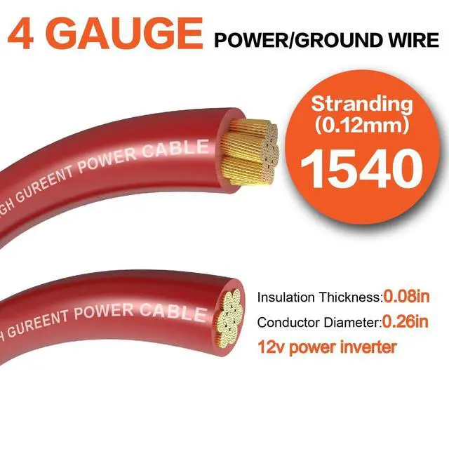 Alt view image 2 of 5 - 4 Gauge Wire (25ft Each - Red/Black) Copper Clad Aluminum CCA - Primary Automotive Wire,Car Amplifier Power & Ground Cable, 20PCS Lugs Terminal Connectors,20PCS 3:1 Heat Shrink Tubing