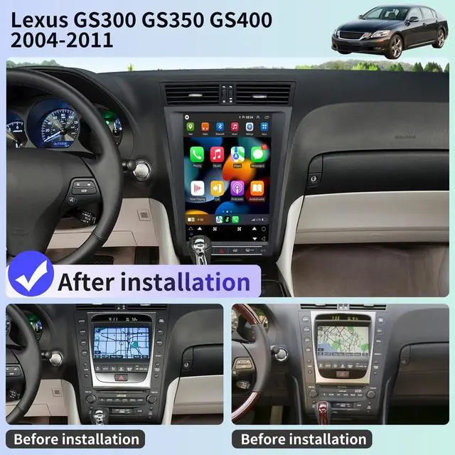 Alt view image 2 of 5 - Car Radio Stereo for Lexus GS GS300 GS350 GS400 2004-2011 Replacement Carplay Android Auto 12.8 Inch Vertical Touch Screen Upgrade Tesla Style Audio with DSP in Dash Headunit Multimedia Player