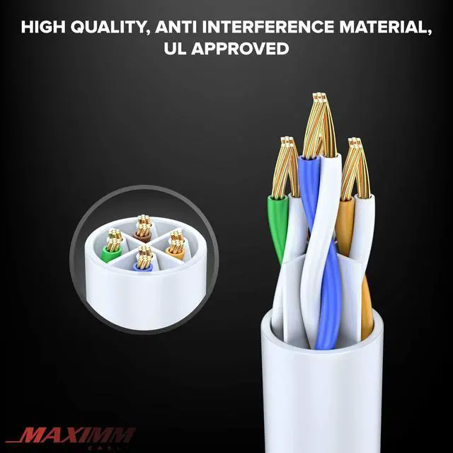 Alt view image 2 of 5 - Maximm Cat 6 Ethernet Cable, 15 Ft, White, Round LAN Patch Cable, RJ45-24 Pack