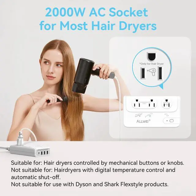 Alt view image 3 of 5 - ALLWEI 2000W Travel Voltage Converter 220v to 110v Converter for European Travel Voltage Adapter for Hair Dryer Straightener/Curling Iron, Power Converter Adapter Combo with Type C, E/F, G, I, L