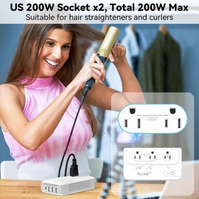 Alt view image 4 of 5 - ALLWEI 2000W Travel Voltage Converter 220v to 110v Converter for European Travel Voltage Adapter for Hair Dryer Straightener/Curling Iron, Power Converter Adapter Combo with Type C, E/F, G, I, L
