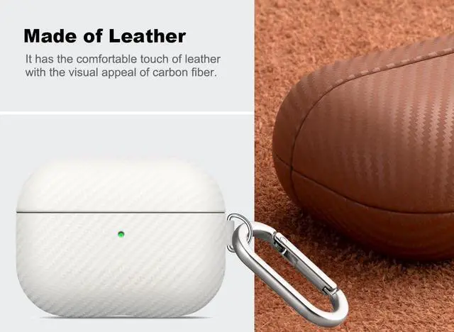 Alt view image 2 of 5 - Haobobro Leather Case - for AirPods Pro 3 Case Cover with Keychain - Selected Skin-Friendly Leather, Carbon Fibre Texture, Handmade Shockproof Hard Cover for AirPods Pro 3rd Genera