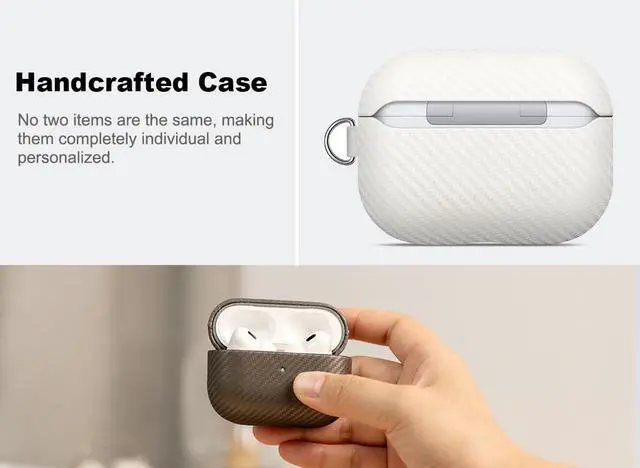 Alt view image 3 of 5 - Haobobro Leather Case - for AirPods Pro 3 Case Cover with Keychain - Selected Skin-Friendly Leather, Carbon Fibre Texture, Handmade Shockproof Hard Cover for AirPods Pro 3rd Genera