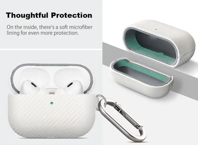 Alt view image 5 of 5 - Haobobro Leather Case - for AirPods Pro 3 Case Cover with Keychain - Selected Skin-Friendly Leather, Carbon Fibre Texture, Handmade Shockproof Hard Cover for AirPods Pro 3rd Genera