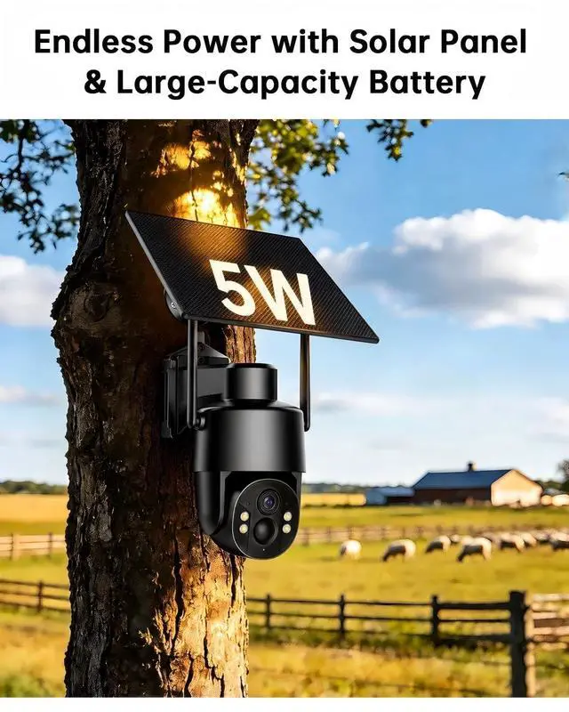 Alt view image 4 of 5 - Tefrio 4G LTE Cellular Security Camera, No WiFi Needed, 4MP Live Video, 360 Full View, Built-in SIM Card, Color Night Vision, Instant Alerts, 2 Storage Ways, Solar Outdoor Camera for Off-Grid Areas