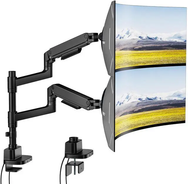 Main image of PEGZONE Dual Monitor Arm for 17-49Ultrawide Monitors, Heavy Duty Dual Monitor Mount Holds 44 lbs, Full Motion Gas Spring Vertical Desk Mount, 75/100 VESA Mount, Black with USB