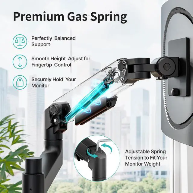 Alt view image 3 of 5 - PEGZONE Dual Monitor Arm for 17-49Ultrawide Monitors, Heavy Duty Dual Monitor Mount Holds 44 lbs, Full Motion Gas Spring Vertical Desk Mount, 75/100 VESA Mount, Black with USB