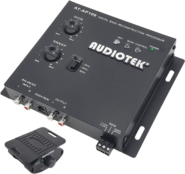 Main image of Audiotek AT-AP100 Digital Bass Processor - 1/2 DIN Sound Restoration & Crossover for Car Subwoofers, Remote Bass Knob Input, 15V RMS Input, 13.5V Peak Output