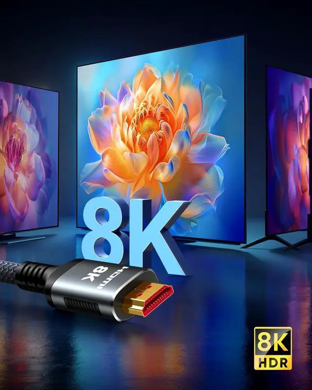 Alt view image 3 of 5 - Snowkids 8K HDMI Cable 25 FT Grey, 48Gbps Ultra High-Speed HDMI 2.1 Cables Cord, 10K 8K@60Hz, 4K@120Hz Compatible for TV/Laptop/Monitor/PS-5/X-box/Projector/Entertainment, Sound System & More