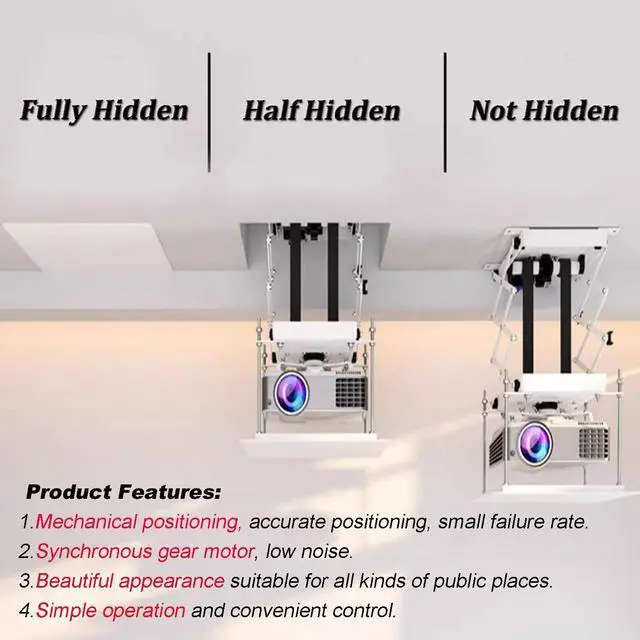 Alt view image 5 of 5 - PreAsion Electric 110V Projector Mount Ceiling Hidden Projector Mount with Wireless Remote Control 22LB Max Load for Cinema Church Running Distance 59In