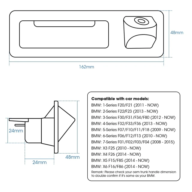 Alt view image 2 of 5 - Leadsign Tailgate Handle Backup Camera for BMW F-Chassis Code RCA Connector