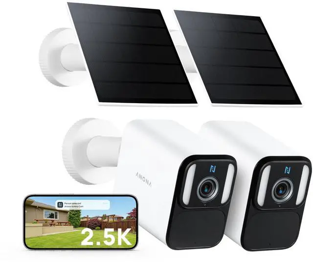 Main image of Anona Lucio 2.5K Security Camera Outdoor Battery Wireless with Solar Powered, Color Night Vision & 138 FOV, Multi-Object Detection, No Hub Needed, Two-Way Audio, IP67, 2 Pack